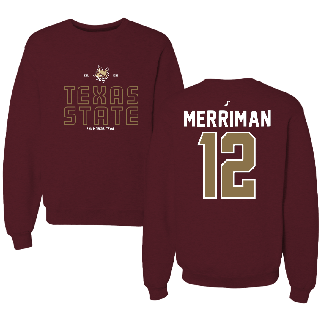 Texas State University Baseball Maroon General Crewneck - #12 Ben Merriman