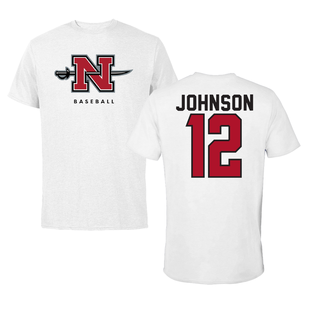 Nicholls State University Baseball White Tee - #12 Tyler Johnson
