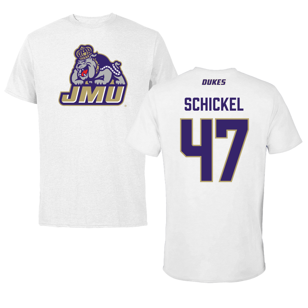James Madison University Football White Tee - #47 Kaden Schickel
