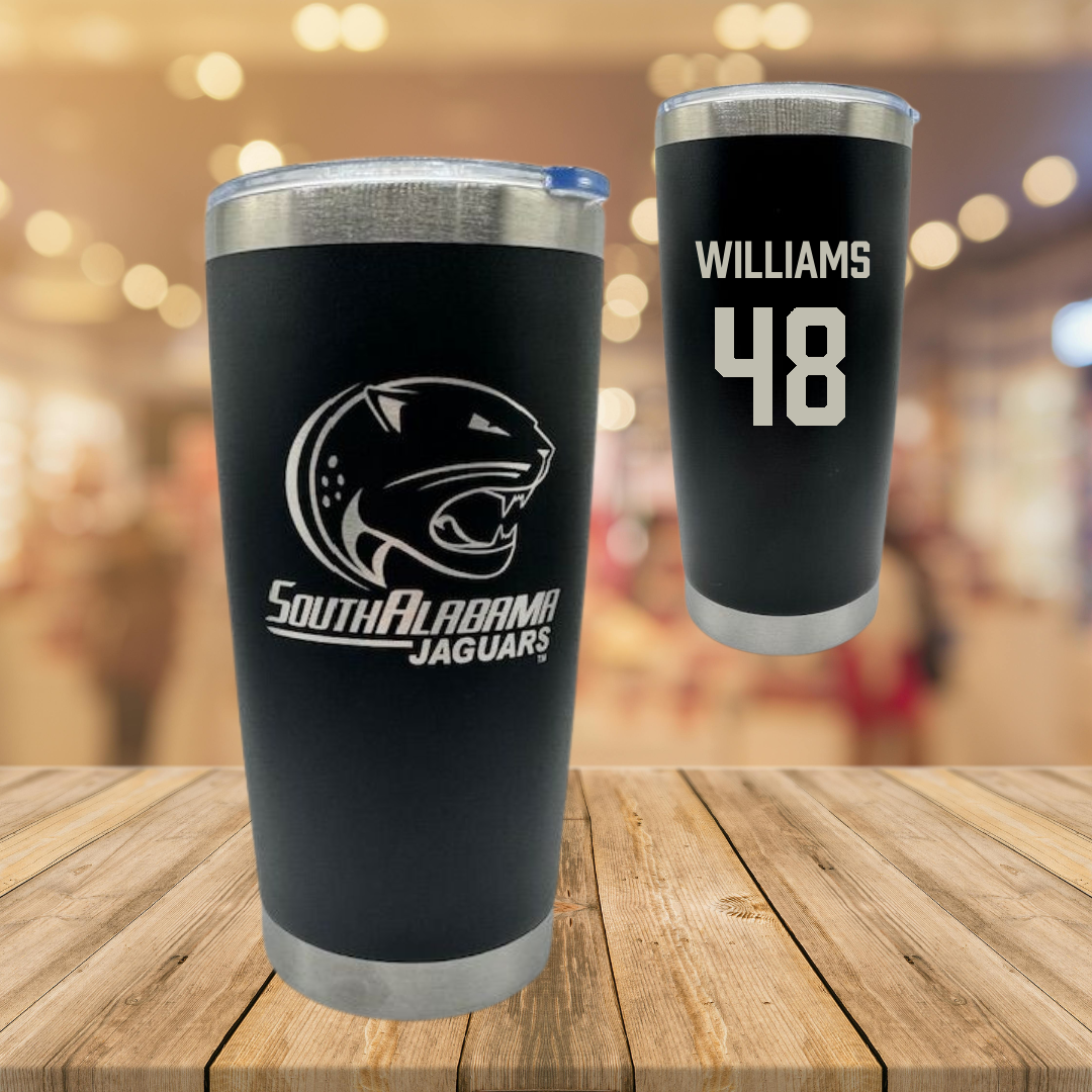 University of South Alabama Football Black Stainless Steel Tumbler - #48 Jordan Williams