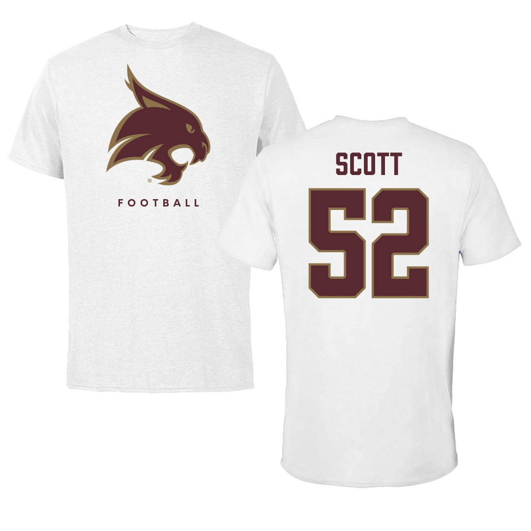 Texas State University Football White Performance Tee - #52 Trenton Scott