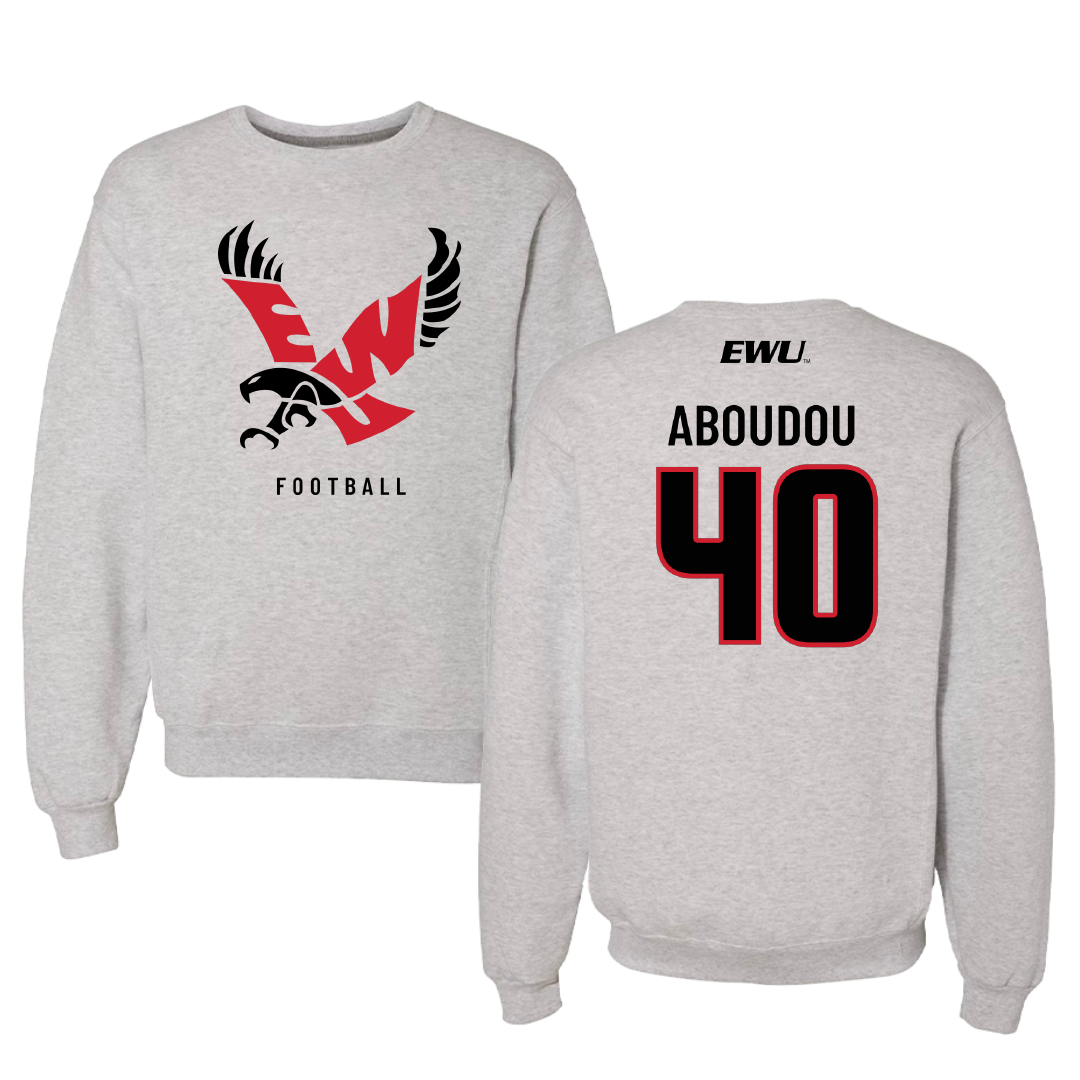 Eastern Washington University Football Gray Crewneck - #40 Amdane Aboudou
