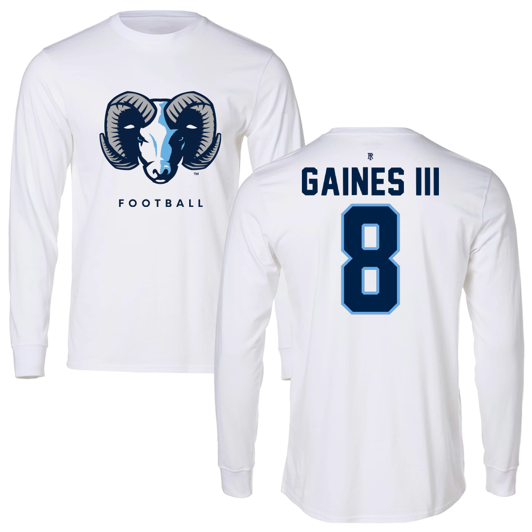 University of Rhode Island Football White Performance Long Sleeve - #8 Greg Gaines III
