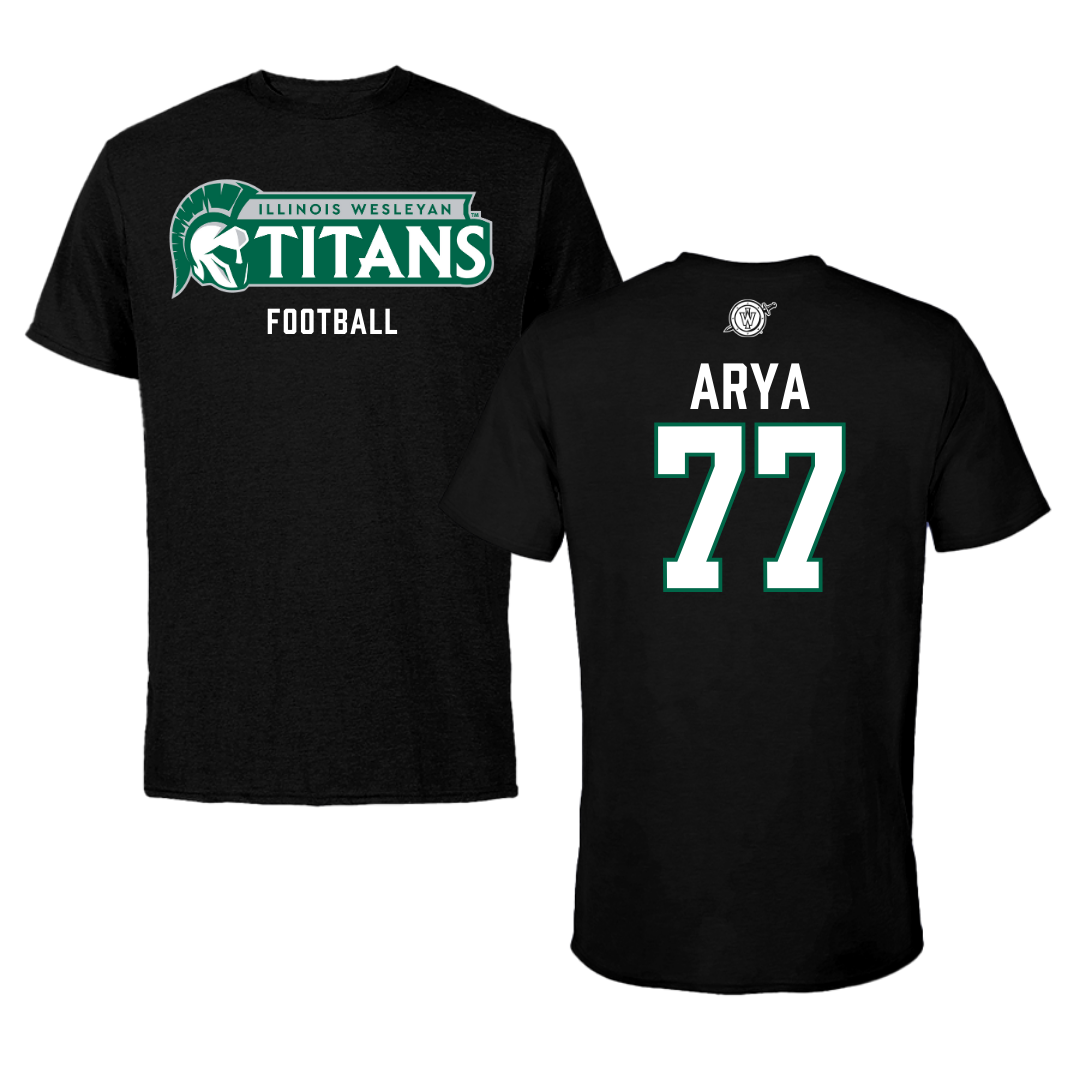 Illinois Wesleyan University Football Black Tee - #77 Justin Arya