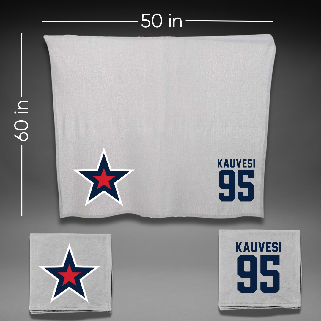 Robert Morris University Football Gray Blanket - #95 Josh Kauvesi