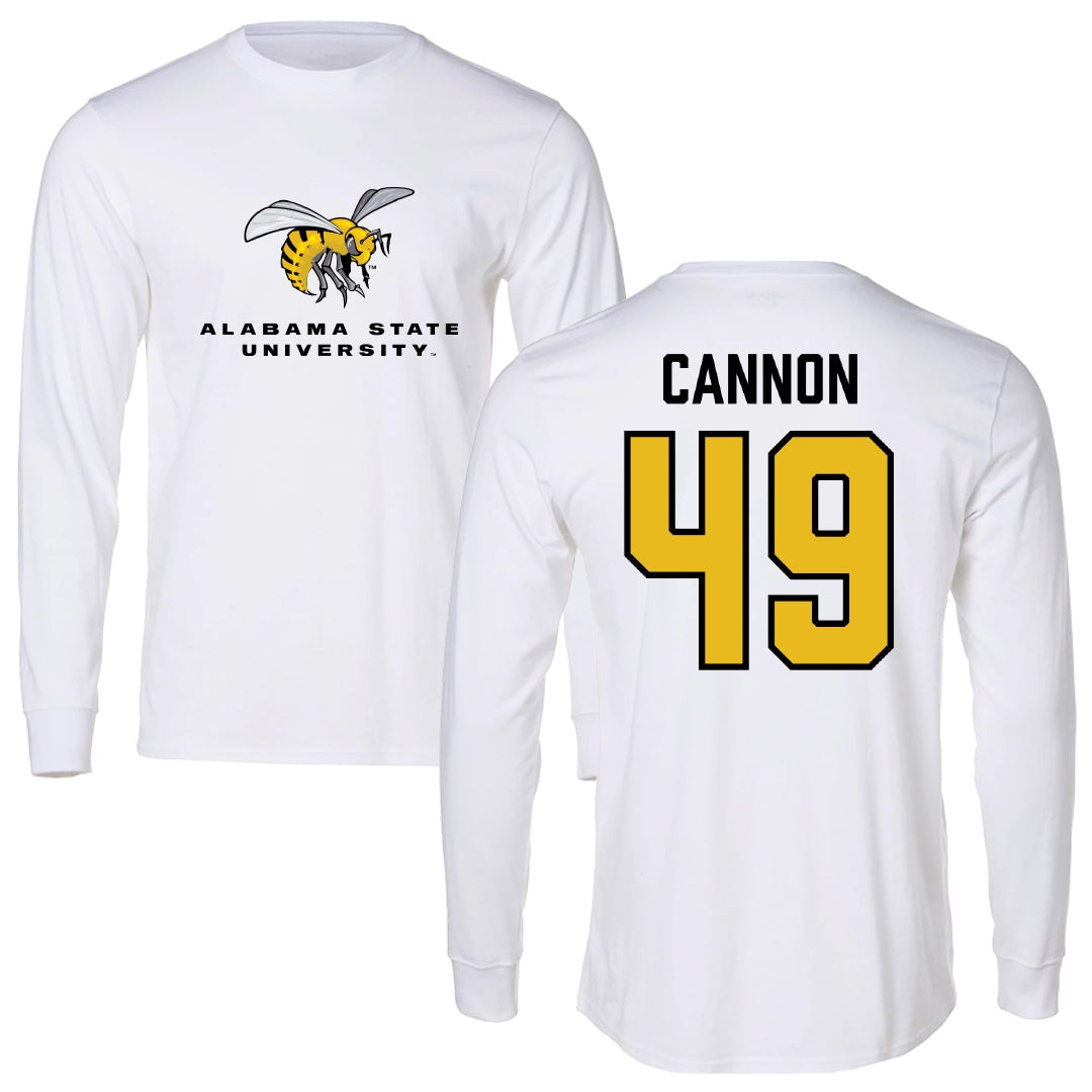 Alabama State University Football White Block Long Sleeve - #49 Baylor Cannon