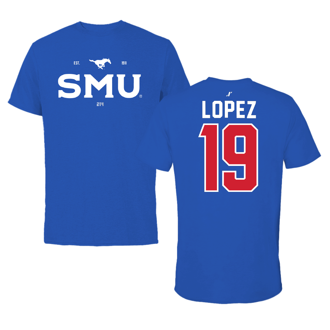 Southern Methodist University Soccer Blue General Tee - #19 Milton Lopez