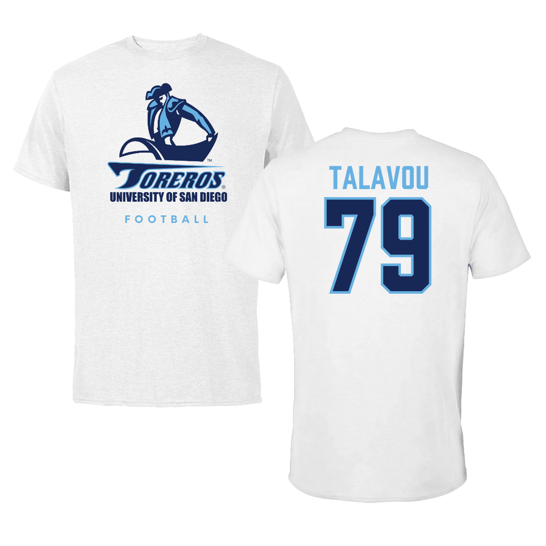 University of San Diego Football White Performance Tee - #79 Maicah Talavou