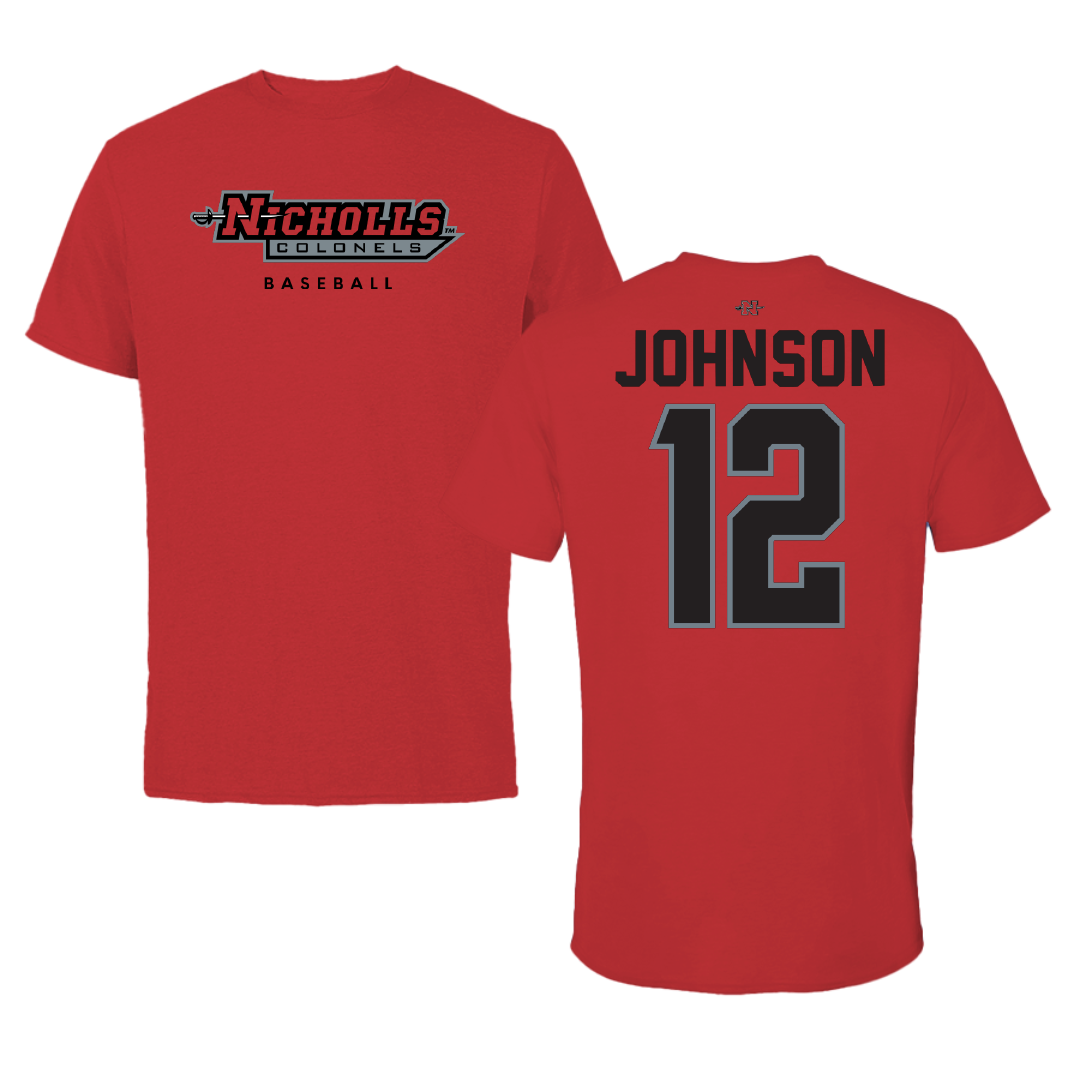 Nicholls State University Baseball Red Tee - #12 Tyler Johnson