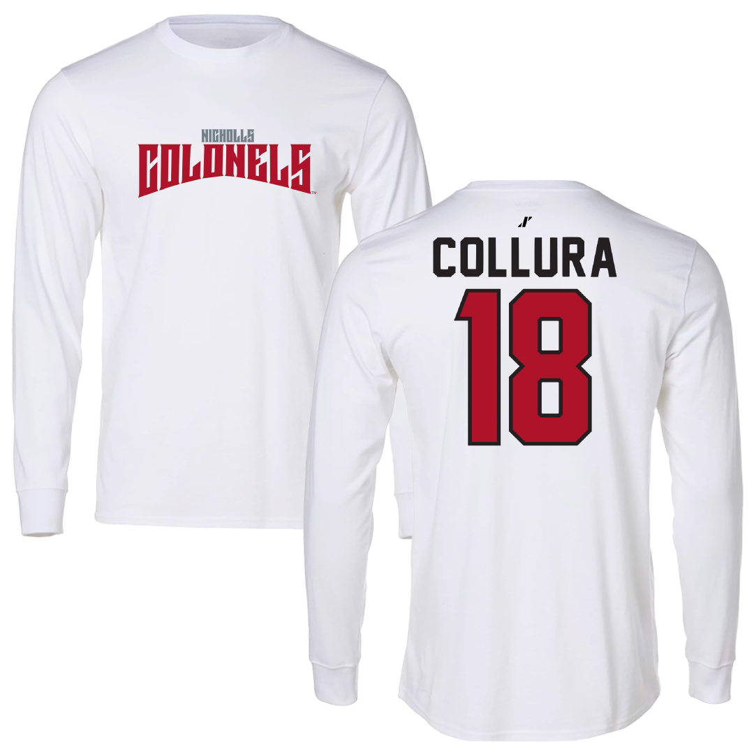 Nicholls State University Baseball White Classic Performance Long Sleeve - #18 Jaden Collura