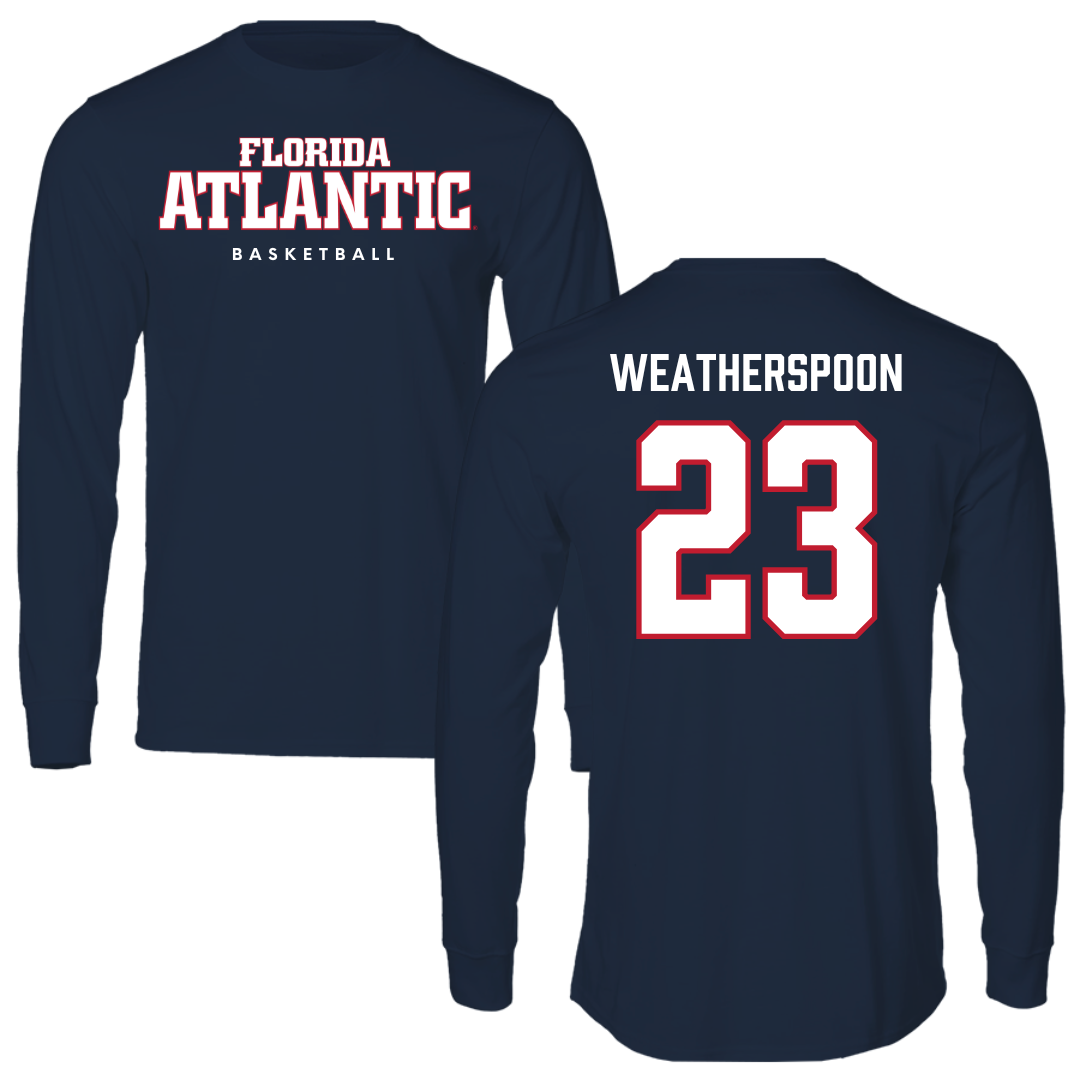 Florida Atlantic University Basketball Navy Block Performance Long Sleeve - #23 Brandon Weatherspoon