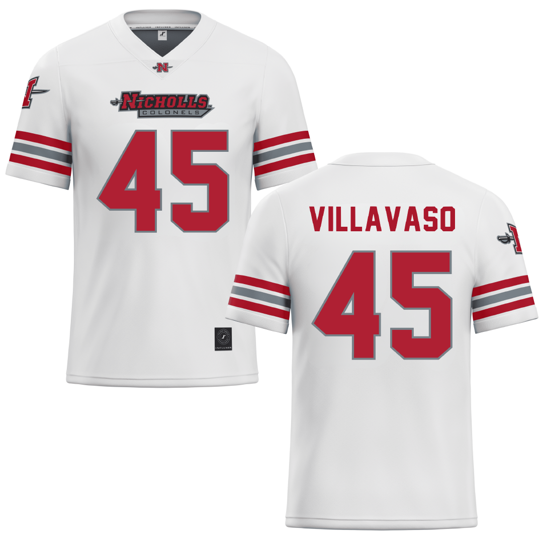 Nicholls State University White Football Jersey - #45 Alex Villavaso