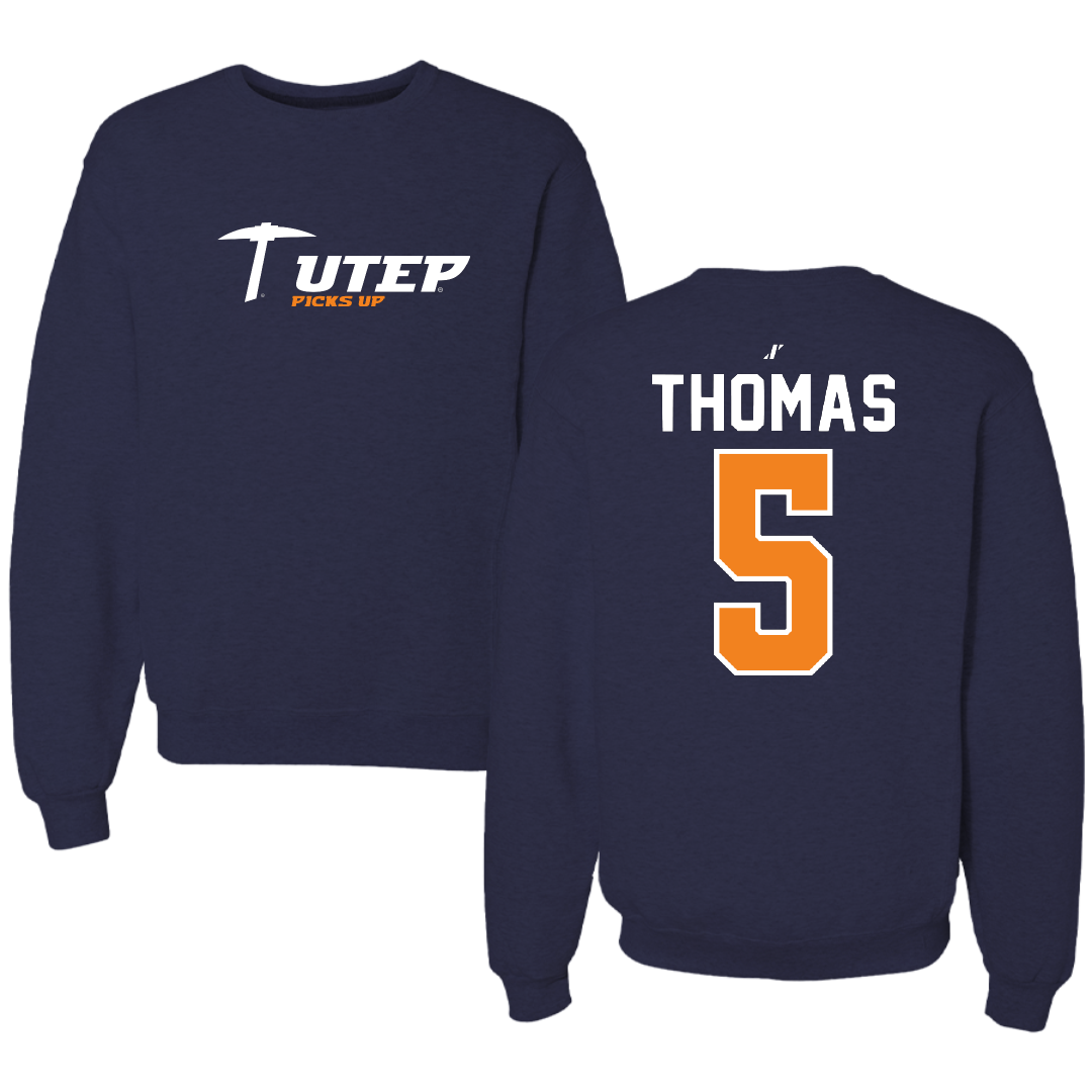 University of Texas at El Paso Football Navy General Crewneck - #5 Kam Thomas