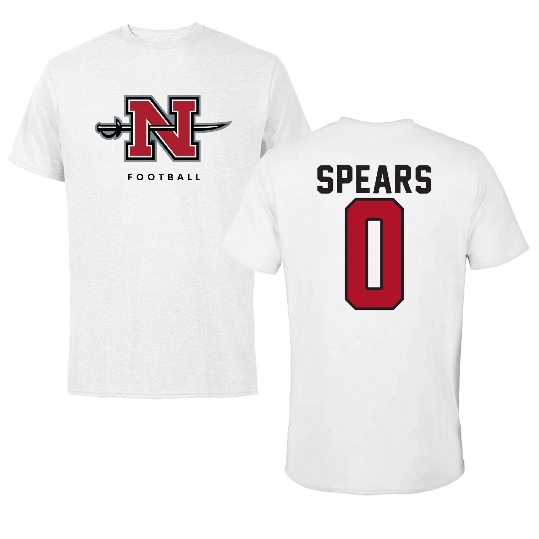 Nicholls State University Football White Tee - #0 Jaylon Spears
