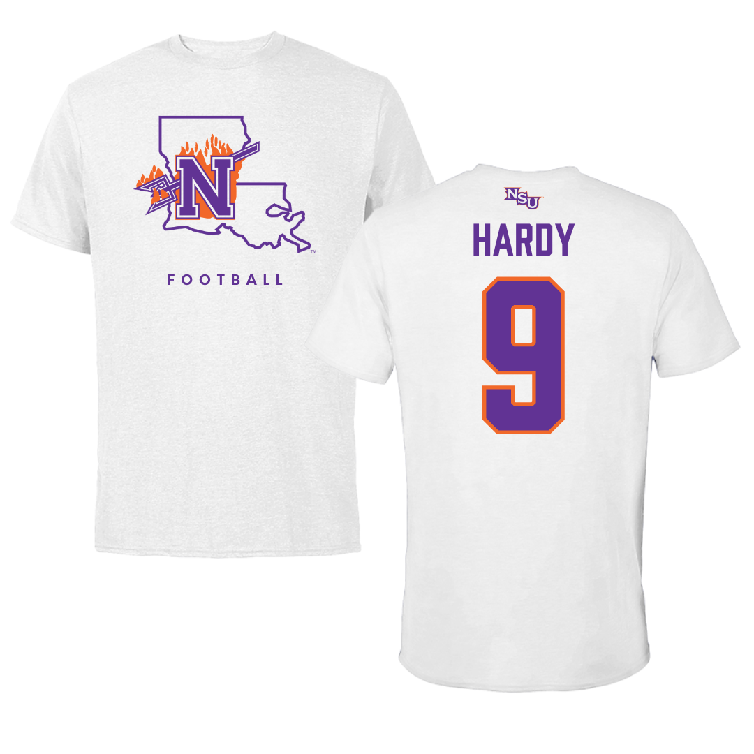 Northwestern State University Football White Performance Tee - #9 Cam Hardy
