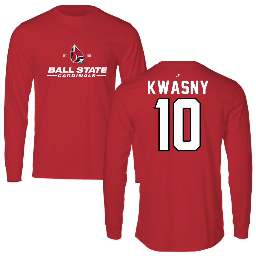 Ball State University Baseball Red General Performance Long Sleeve - #10 Zach Kwasny
