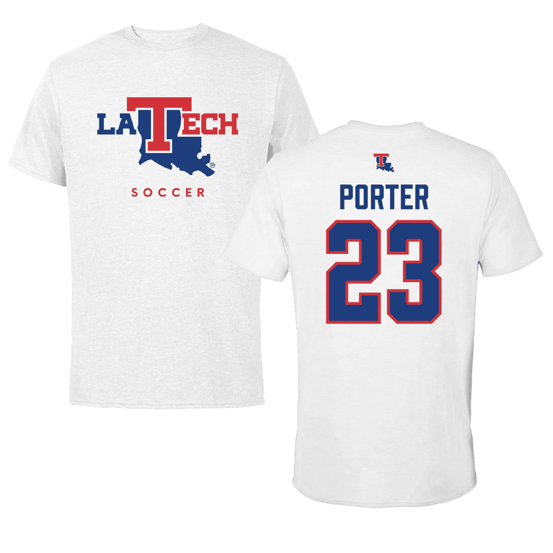 Louisiana Tech University Soccer White Performance Tee - #23 Jordan Porter