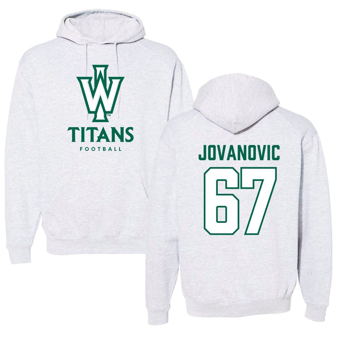 Illinois Wesleyan University Football Gray Hoodie - #67 Mihailo Jovanovic
