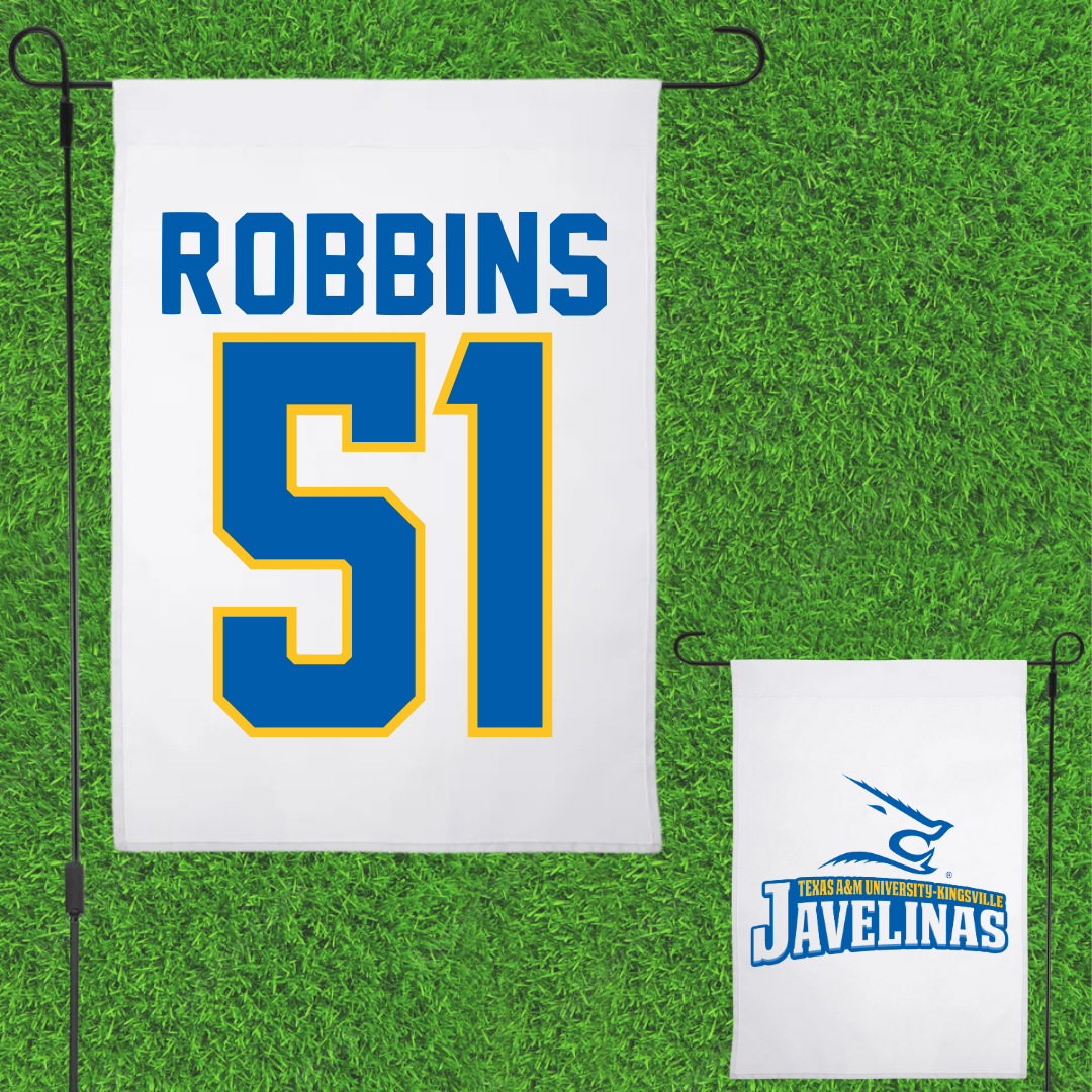 Texas A&M University-Kingsville Football White Garden Flag - #51 Tre Robbins