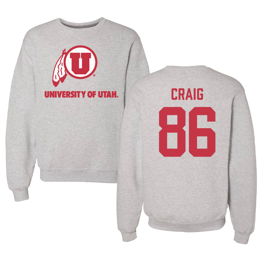 University of Utah Football Gray Crewneck - #86 Brigden Craig
