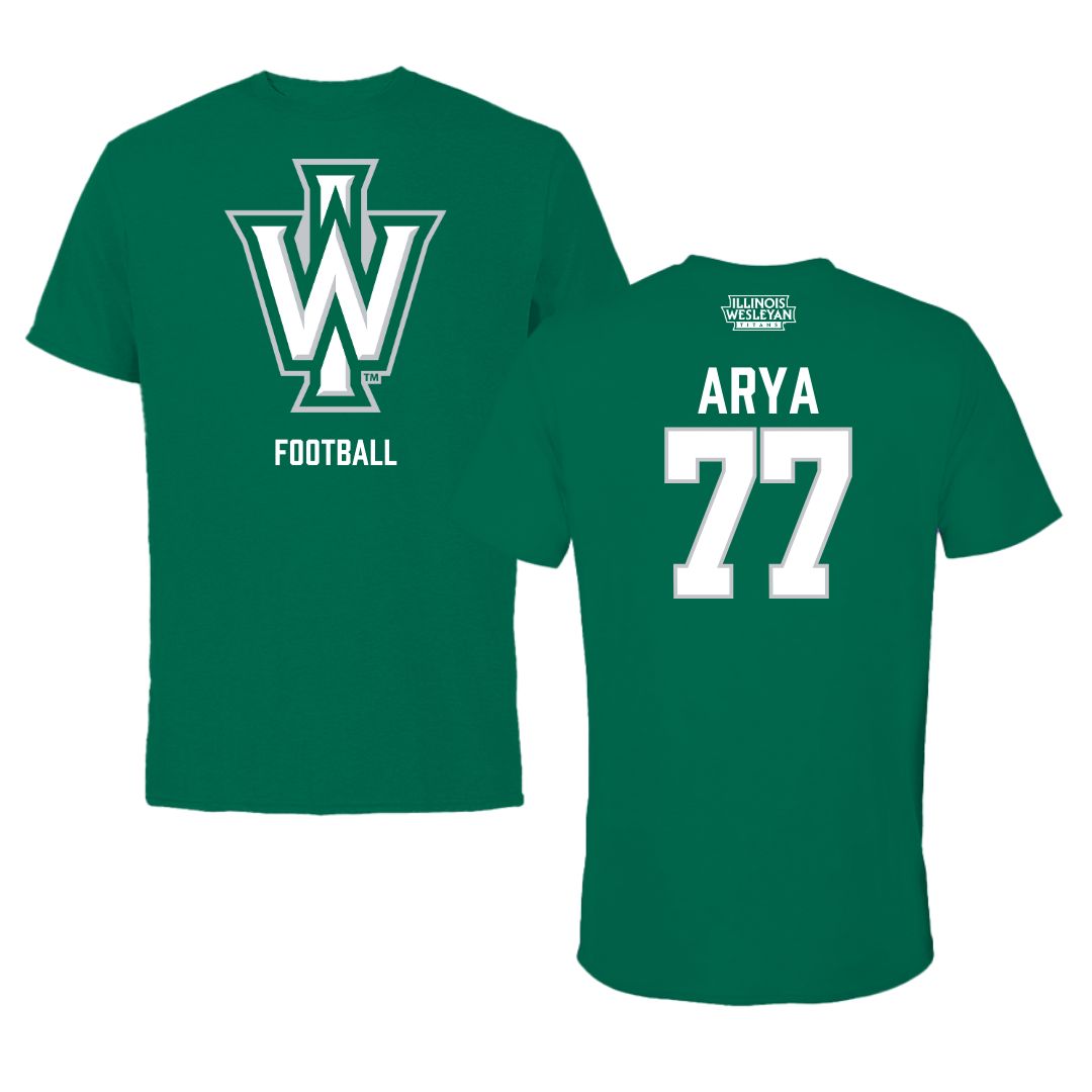 Illinois Wesleyan University Football Green Tee - #77 Justin Arya