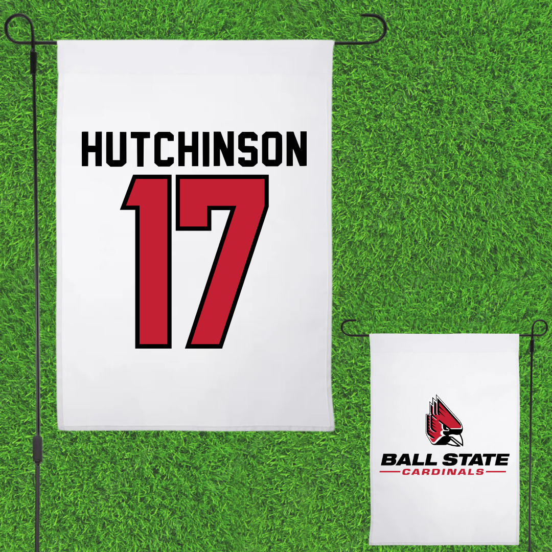 Ball State University Baseball White Garden Flag - #17 Connor Hutchinson