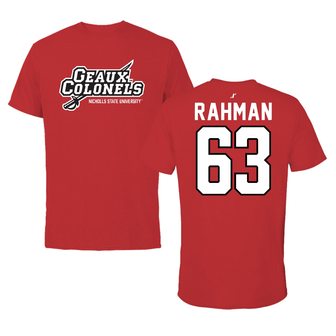 Nicholls State University Football Red General Tee - #63 Hamza Rahman