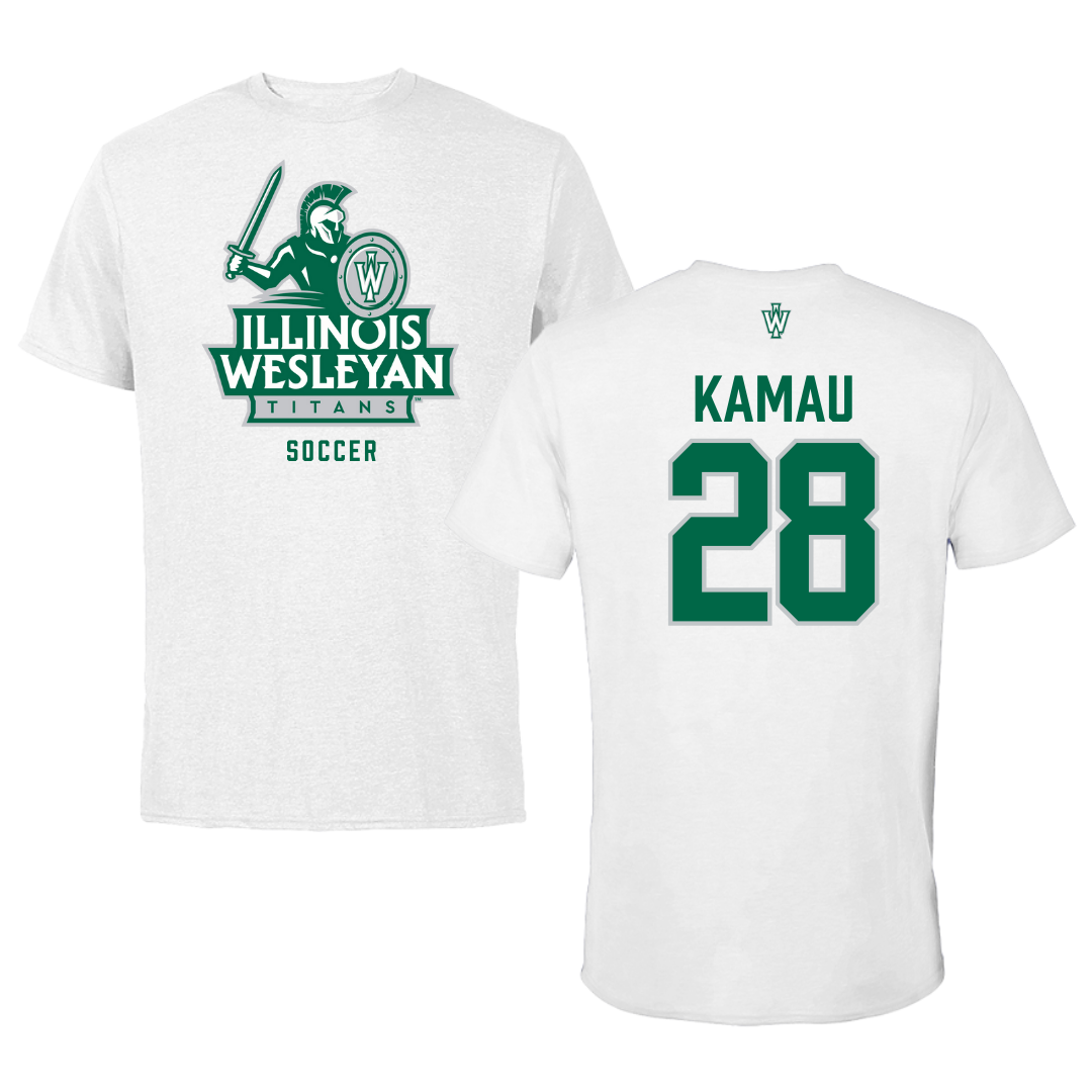 Illinois Wesleyan University Soccer White Tee - #28 Kalabi Kamau
