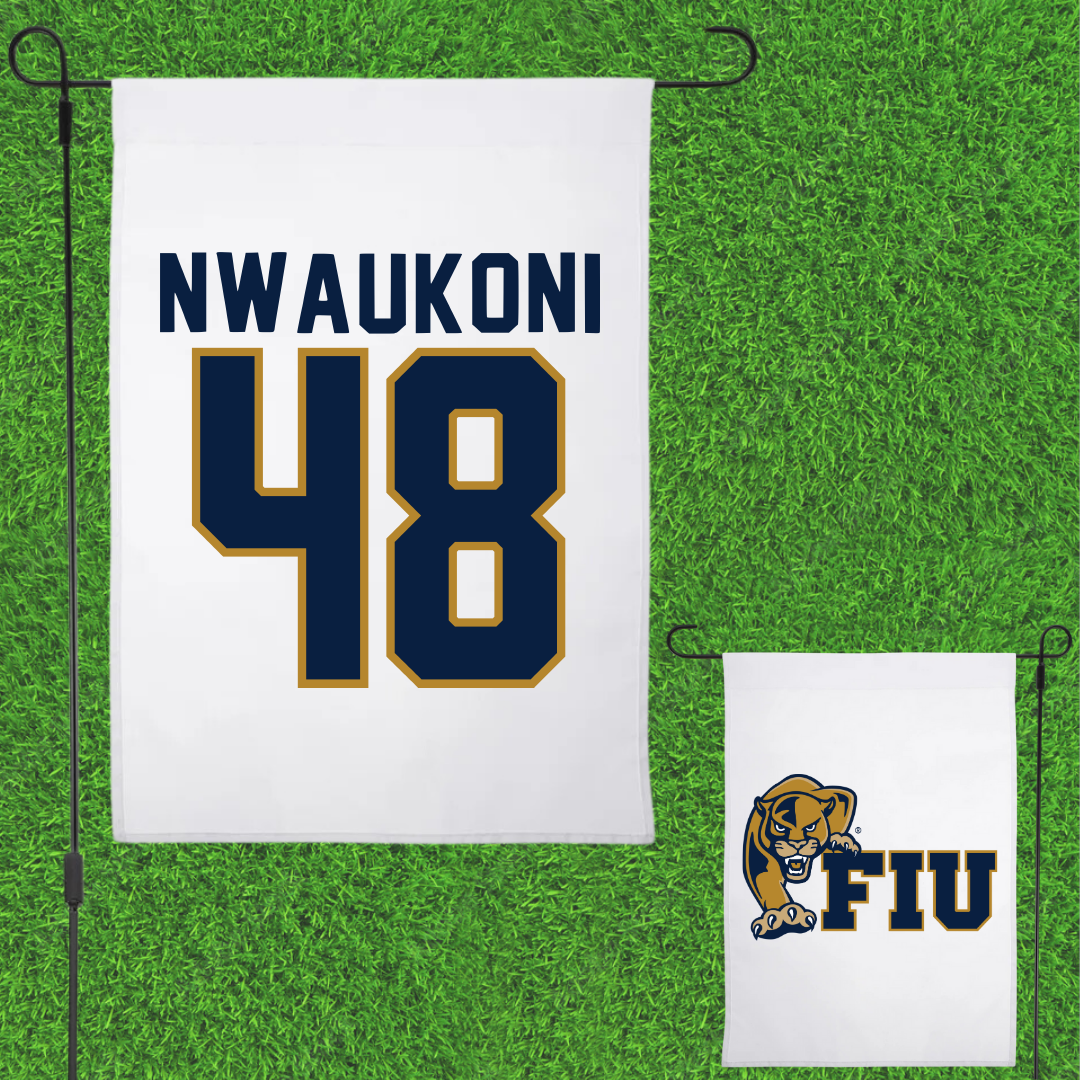 Florida International University Football White Garden Flag - #48 Richard Nwaukoni