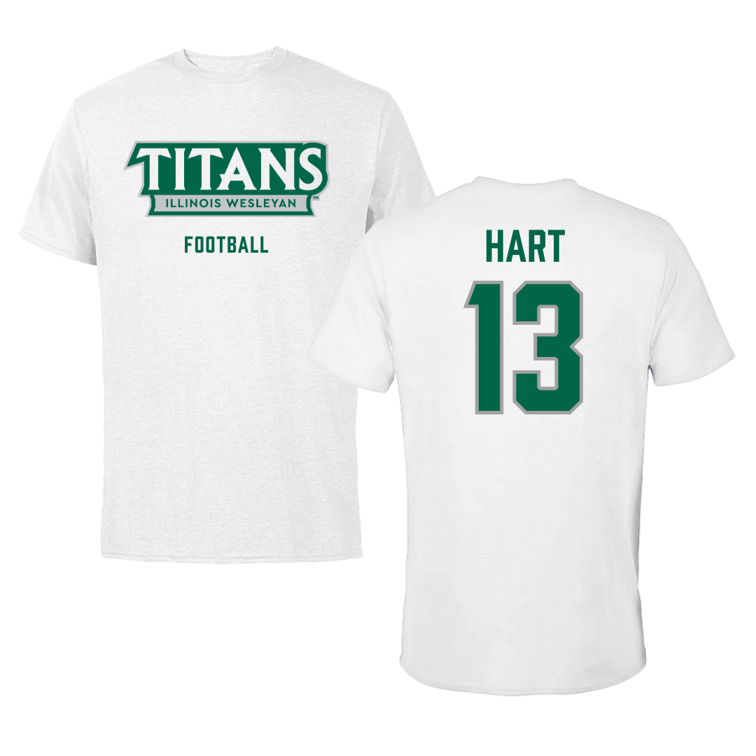 Illinois Wesleyan University Football White Mascot Tee - #13 Shyne Hart