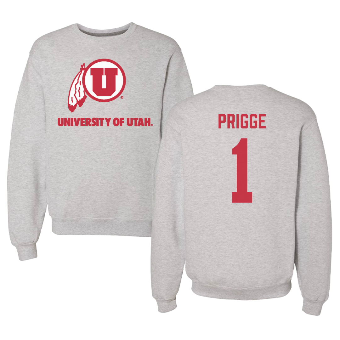 University of Utah Soccer Gray Crewneck - #1 Taylor Prigge