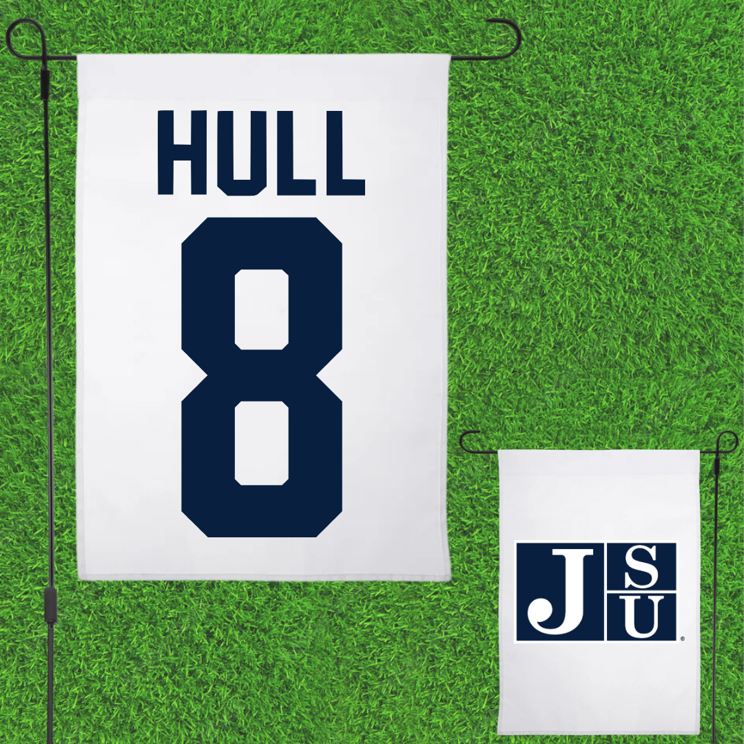 Jackson State University Baseball White Garden Flag - #8 Davione Hull