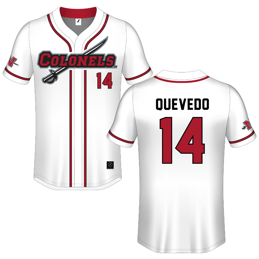 Nicholls State University White Button-Down Jersey - #14 Michael Quevedo