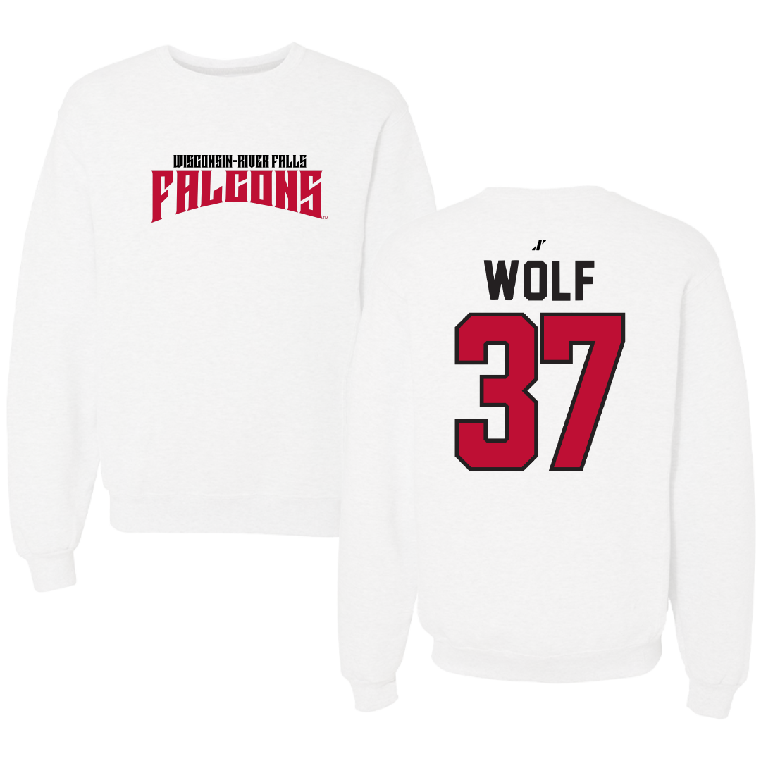 University of Wisconsin-River Falls Football White Classic Crewneck - #37 Brayden Wolf