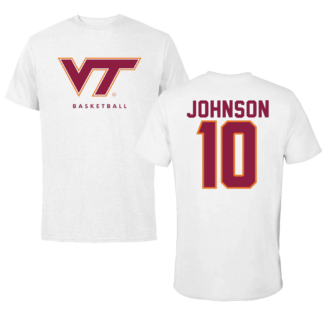 Virginia Tech Basketball White Performance Tee - #10 Tyler Johnson