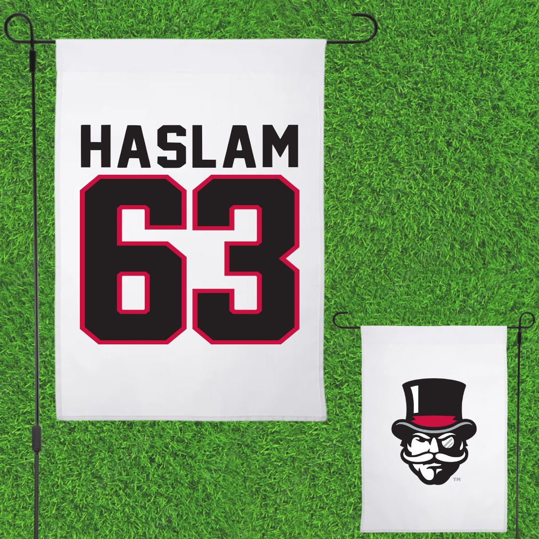 Austin Peay State University Football White Garden Flag - #63 Donovan Haslam