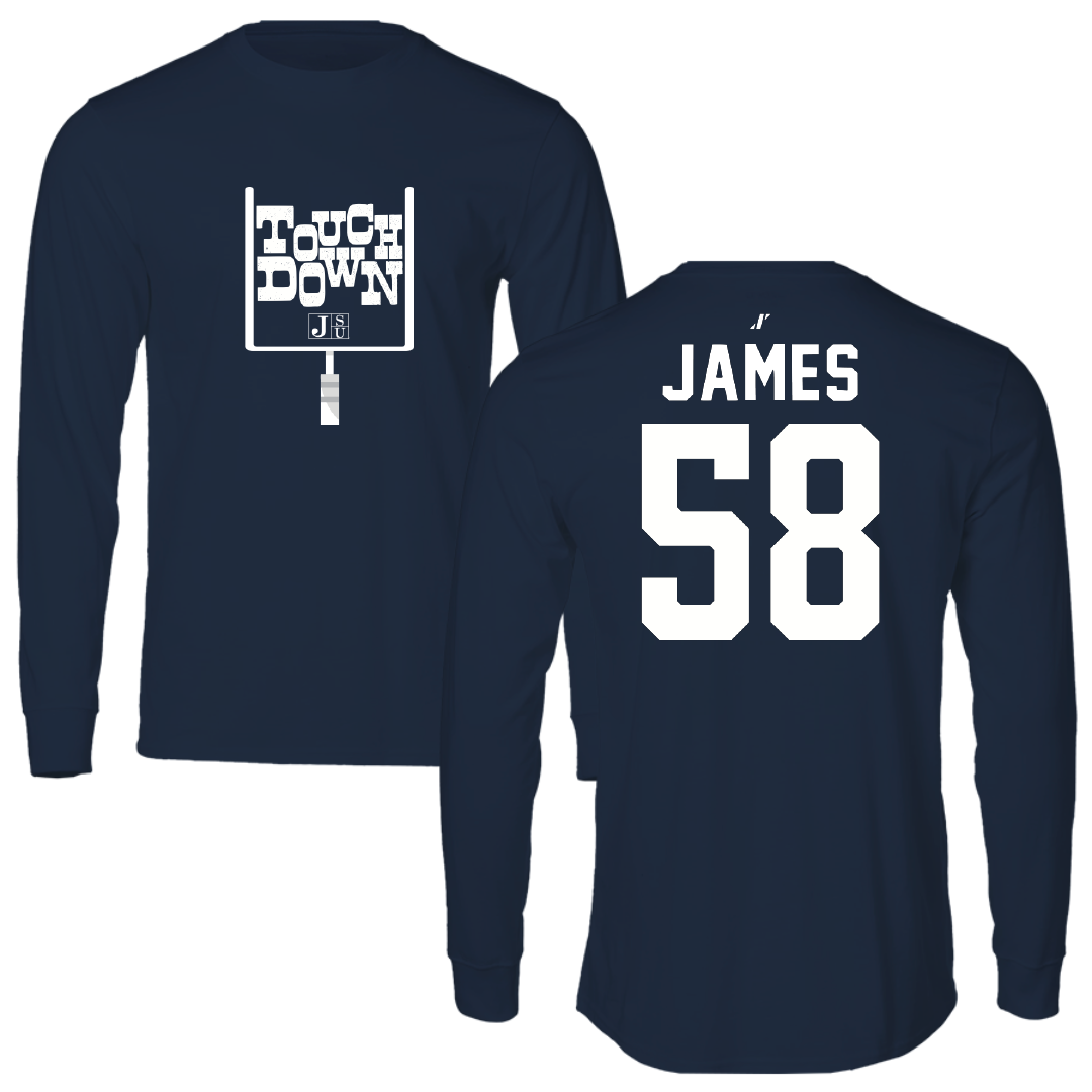 Jackson State University Football Navy Touchdown Long Sleeve - #58 Cameron James