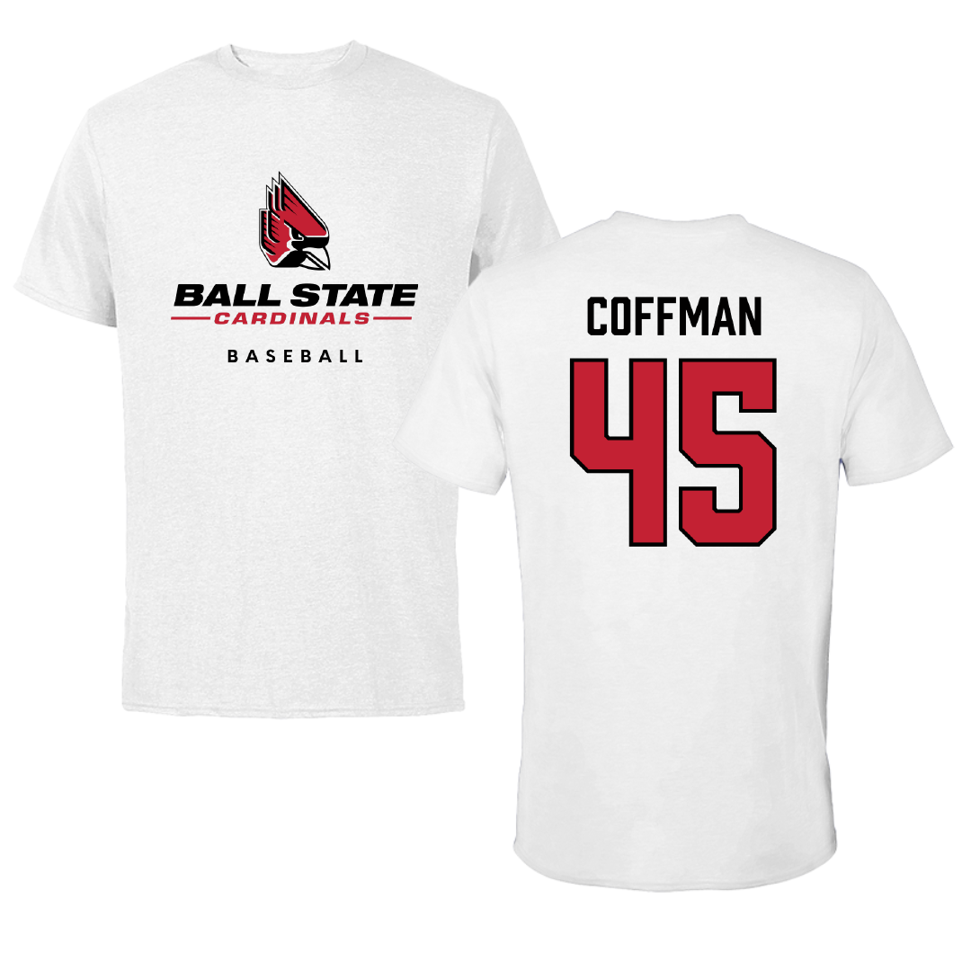 Ball State University Baseball White Performance Tee - #45 Owen Coffman