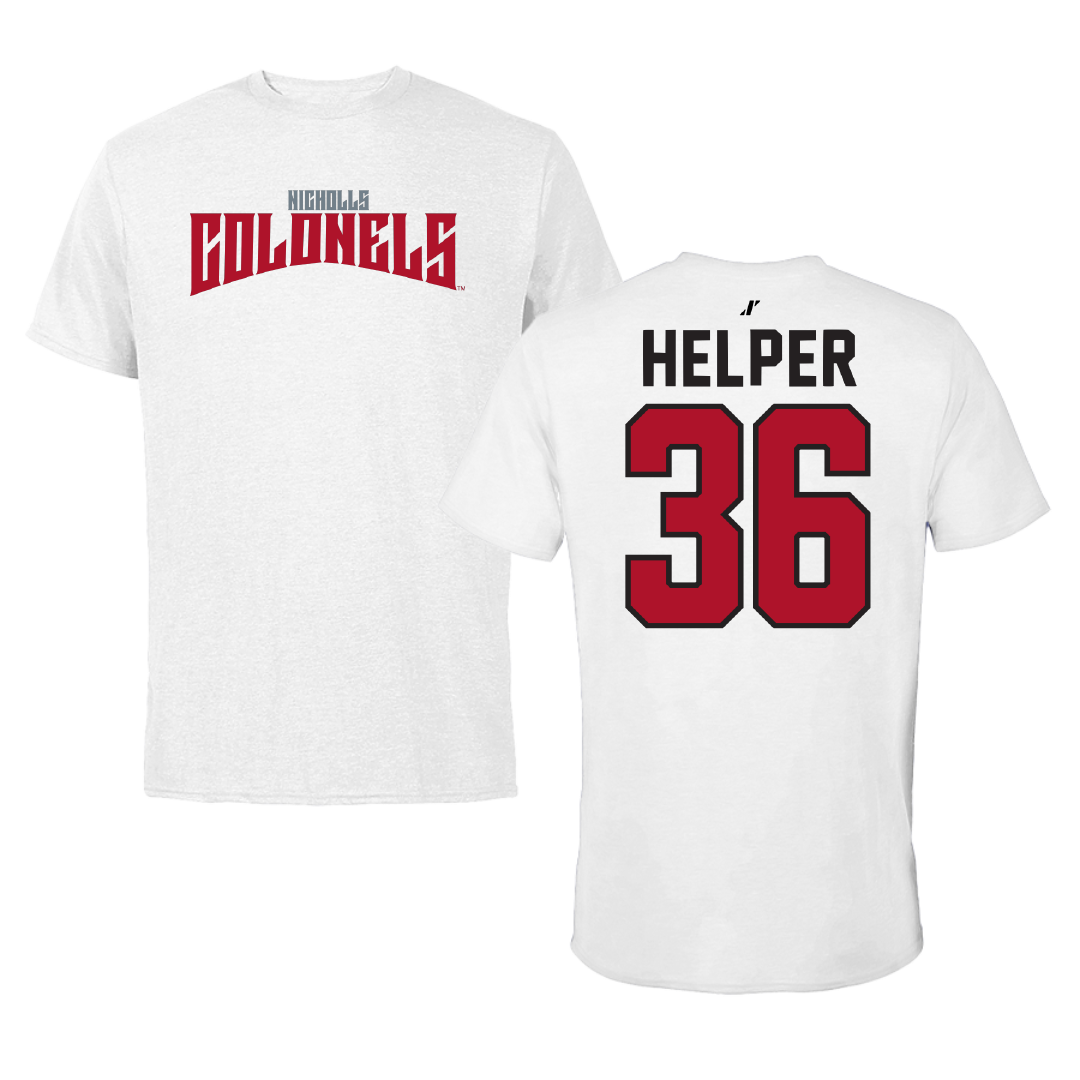 Nicholls State University Football White Classic Performance Tee - #36 Justin Helper