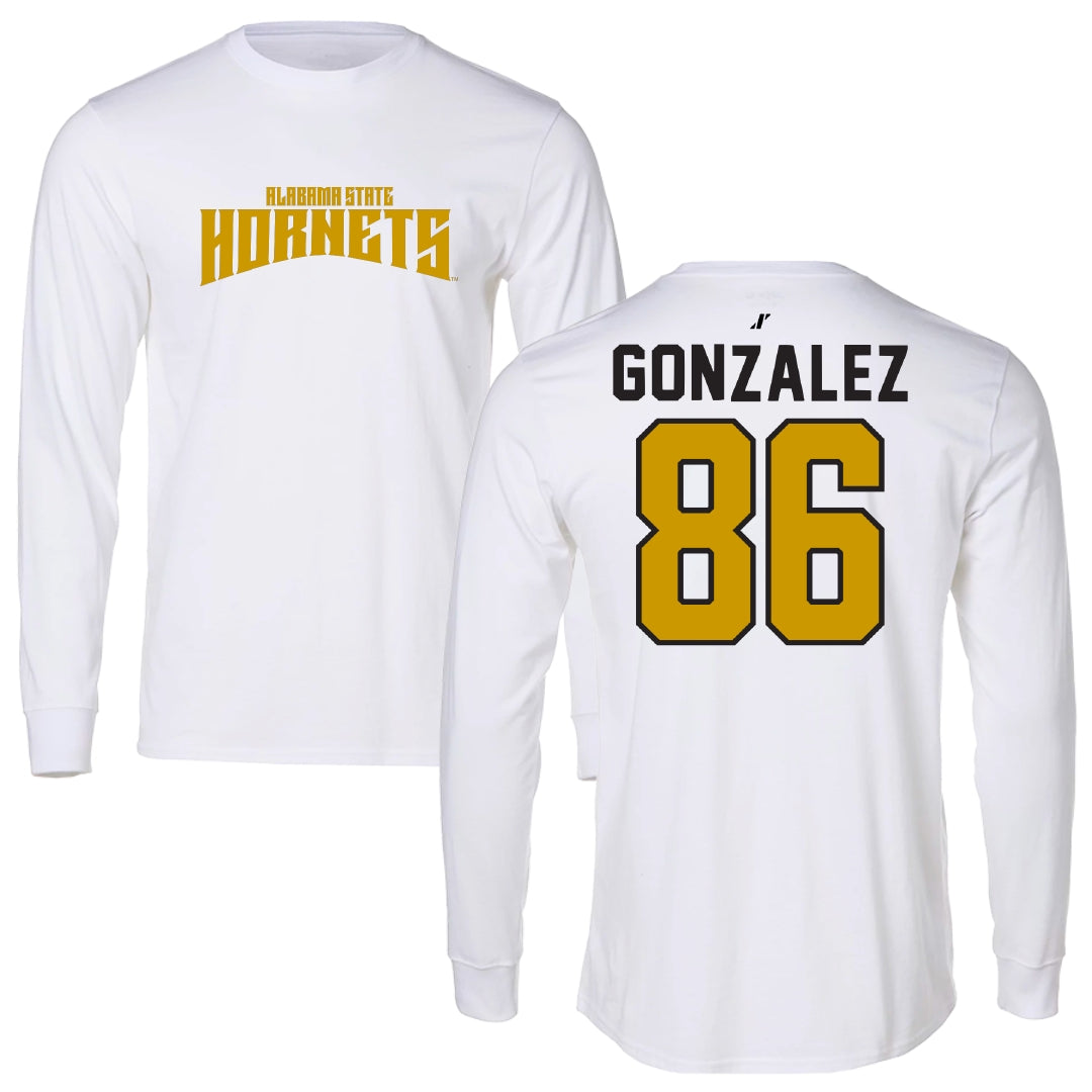 Alabama State University Football White Classic Performance Long Sleeve - #86 Drake Gonzalez