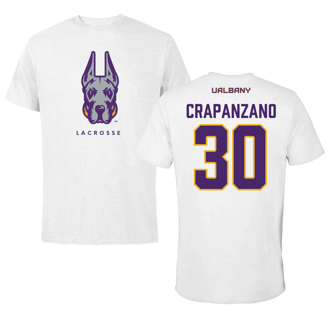 University at Albany Lacrosse White Mascot Tee - #30 Christopher Crapanzano
