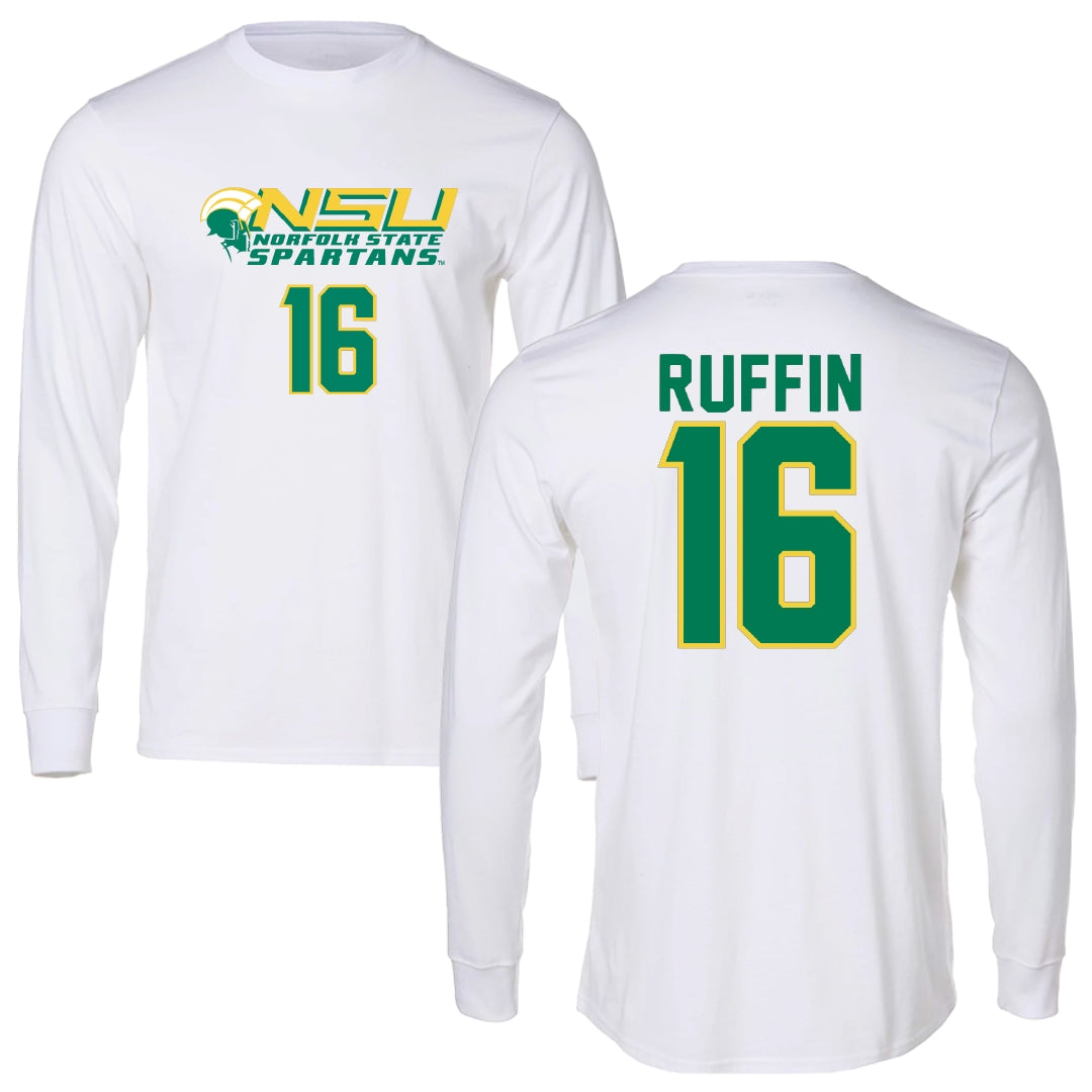 Norfolk State University Football White Performance Long Sleeve - #16 Christian Ruffin
