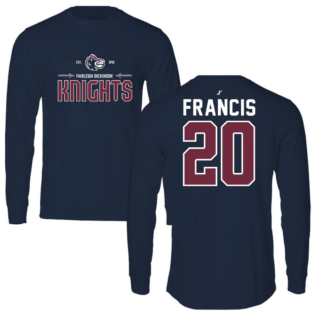 Fairleigh Dickinson University-Metropolitan Campus Basketball Navy General Performance Long Sleeve - #20 Davin Francis