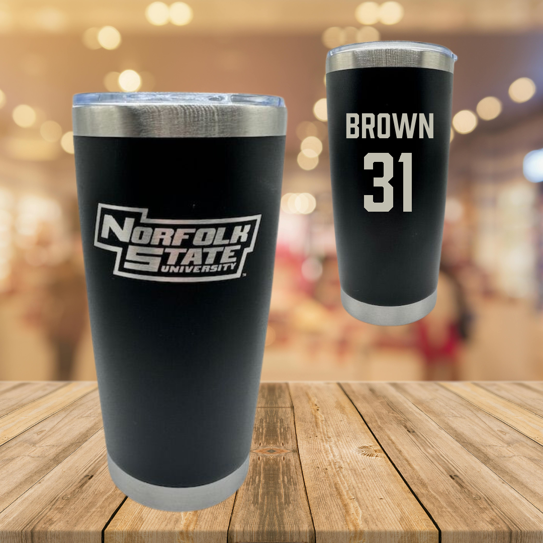 Norfolk State University Basketball Black Stainless Steel Tumbler - #31 Cahiem Brown