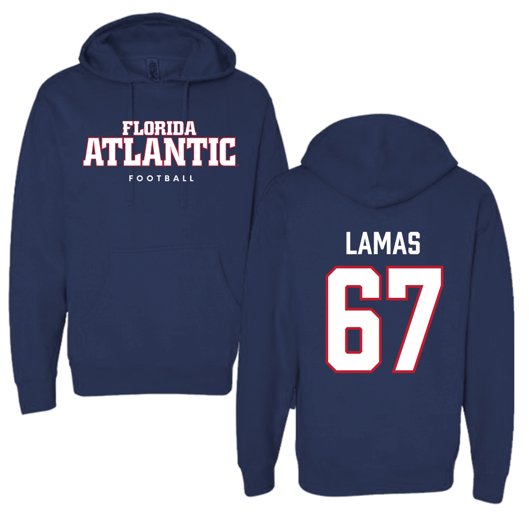 Florida Atlantic University Football Navy Block Hoodie - #67 Andre Lamas