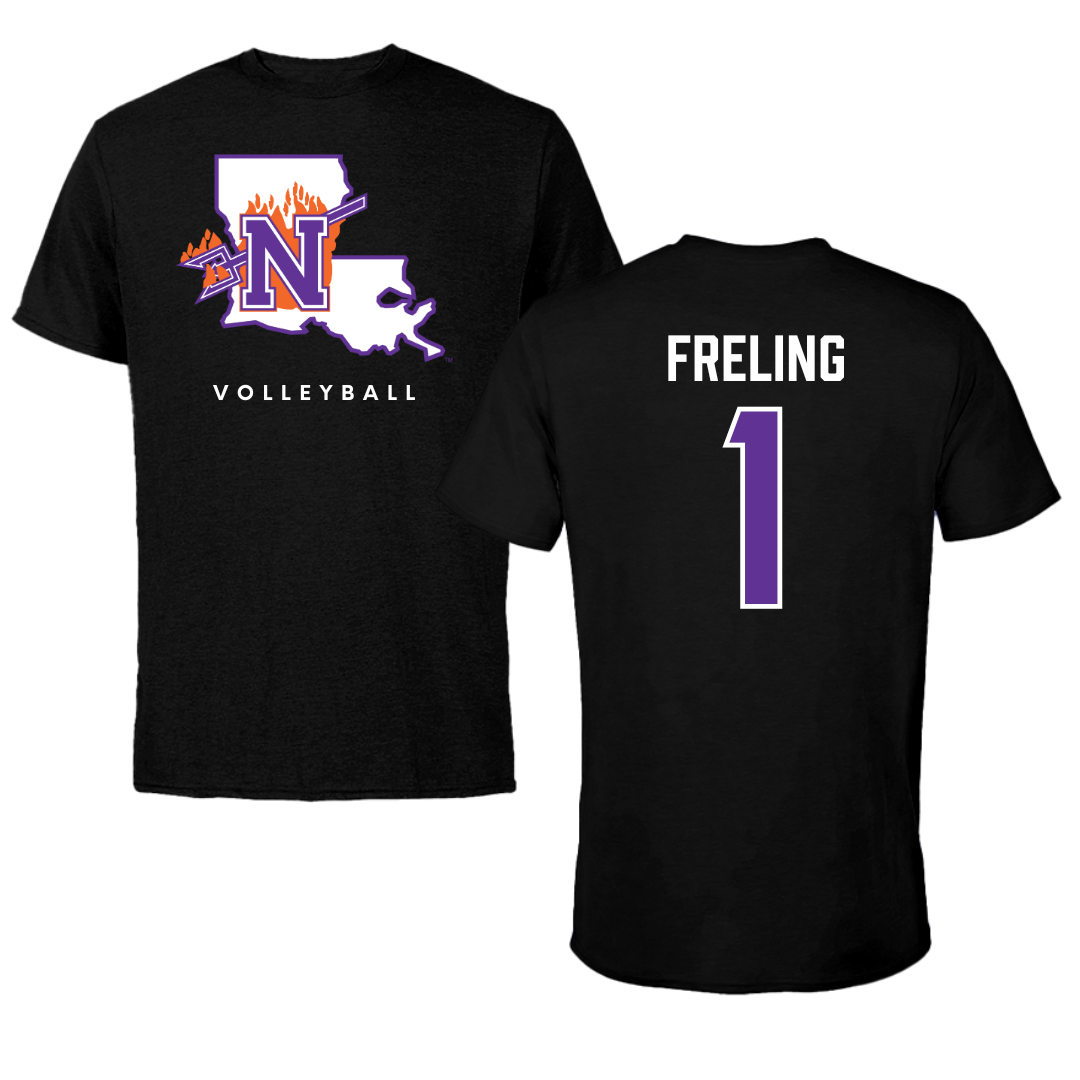 Northwestern State University Volleyball Black Block Performance Tee - #1 Lorelei Freling