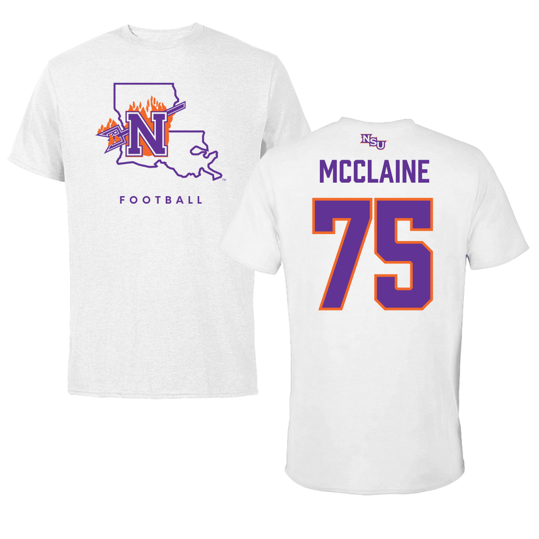 Northwestern State University Football White Performance Tee - #75 Jordan McClaine