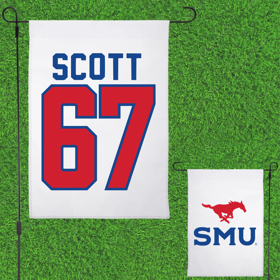 Southern Methodist University Football White Garden Flag - #67 Sean Scott