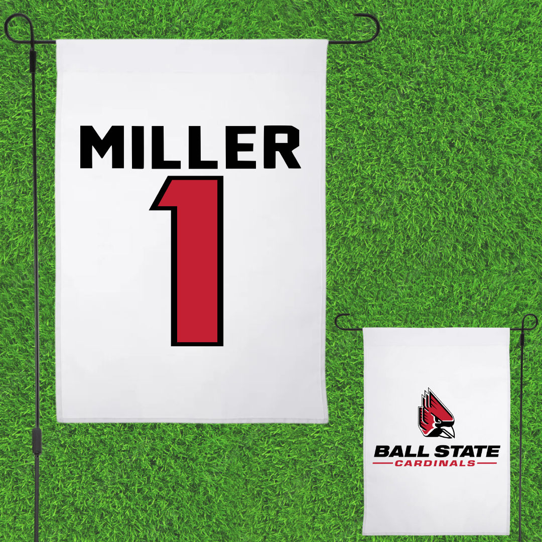 Ball State University Baseball White Garden Flag - #1 Grant Miller