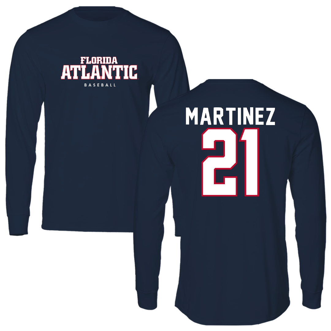 Florida Atlantic University Baseball Navy Block Long Sleeve - #21 John Martinez